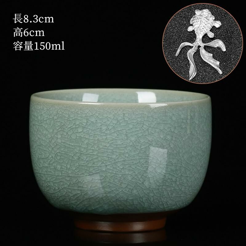 New high-end Ru kiln silver cup, built-in tea cup (01 Fulai cup inlaid-goldfish)