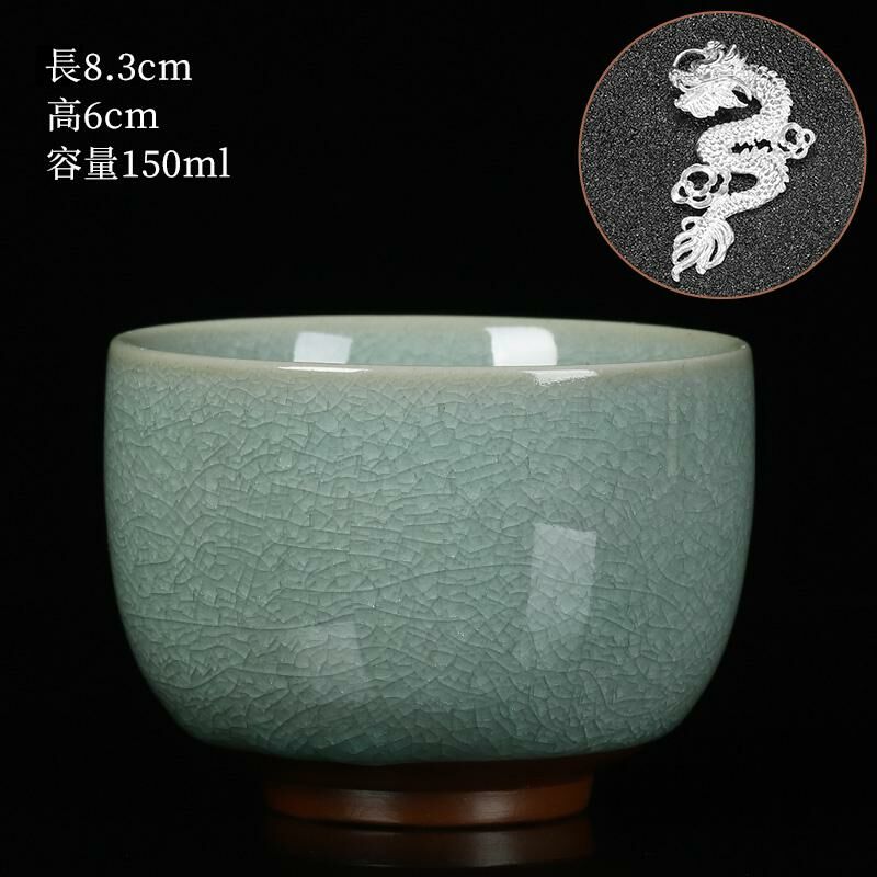 New high-end Ru kiln silver cup built with tea cup (03 Fulai cup inlaid-Xianglong)