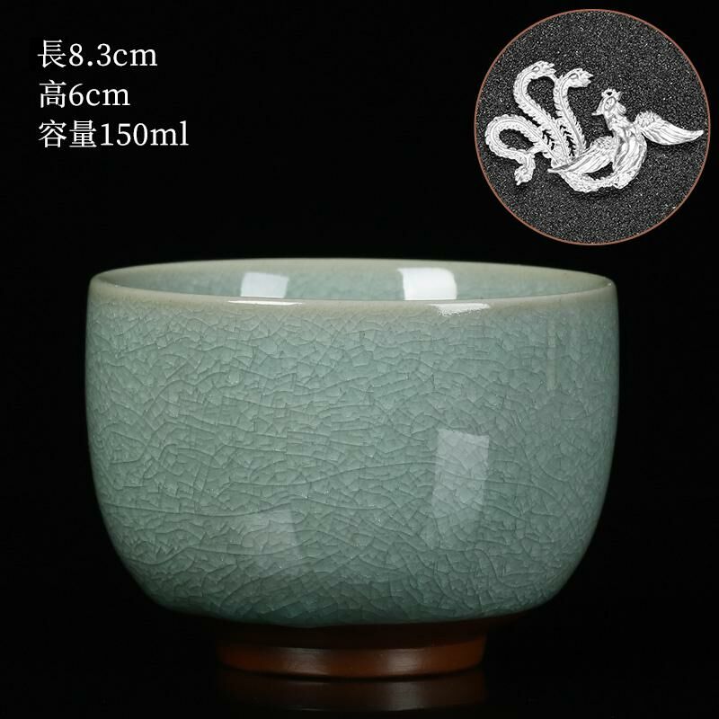 New high-end Ru kiln silver cup, built-in tea cup (04 Fulai cup inlaid-Phoenix)