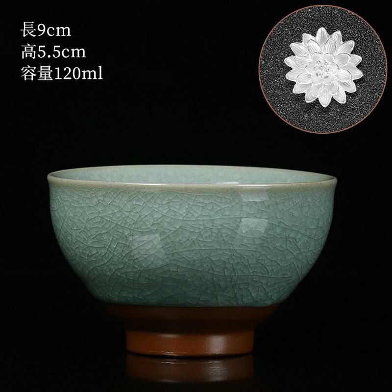 New high-end Ru kiln silver cup, built-in tea cup (07 Jufu cup set with lotus flower)