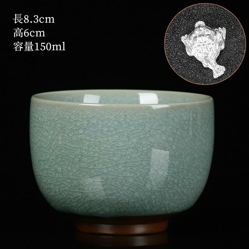 New high-end Ru kiln silver cup, built-in tea cup (05 Fu Lai cup inlaid-Jin Chan)