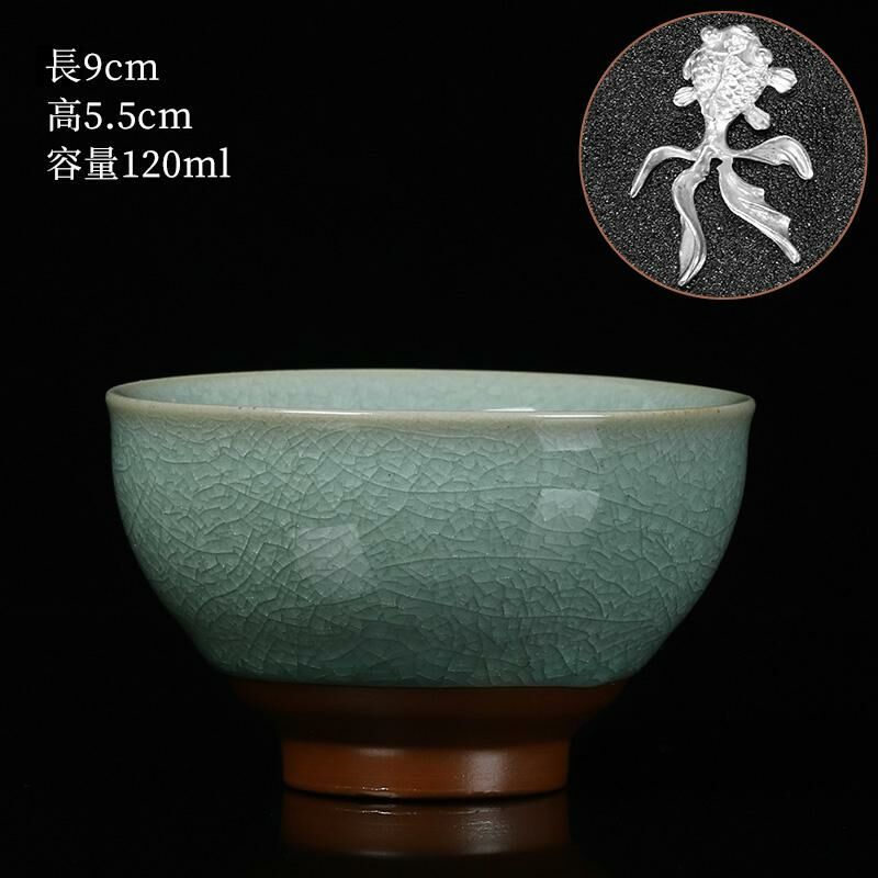 New high-end Ru kiln silver cup, built-in tea cup (06 Jufu cup inlay-goldfish)