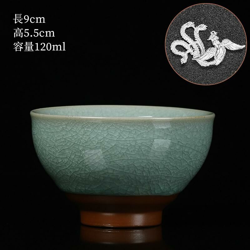 New high-end Ru kiln silver cup, built-in cup for drinking tea (09 Jufu cup inlaid-Phoenix)