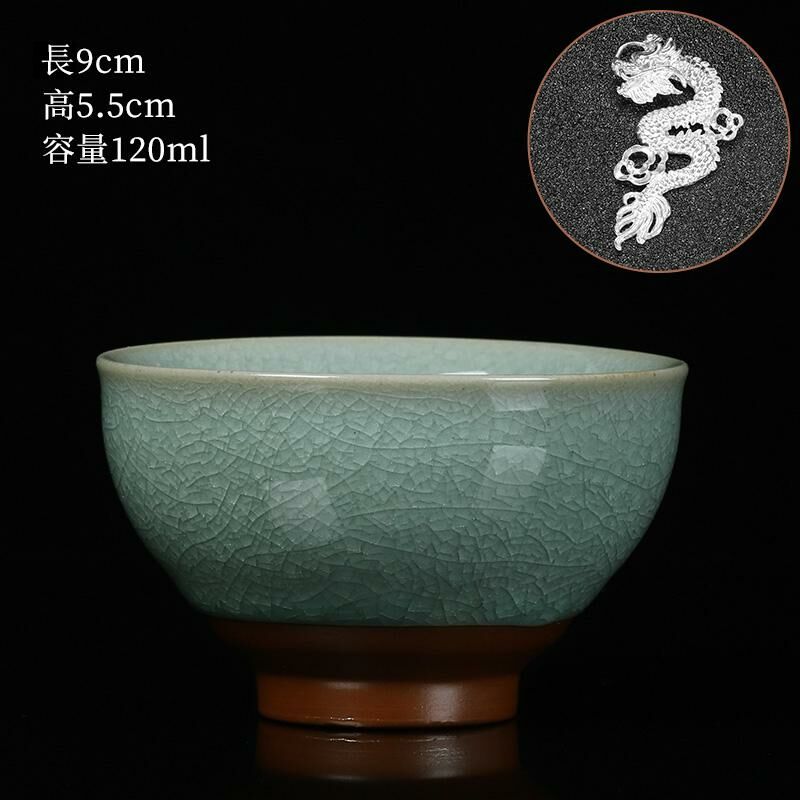 New high-end Ru kiln silver cup, built-in tea cup (08 Jufu cup inlaid-Xianglong)