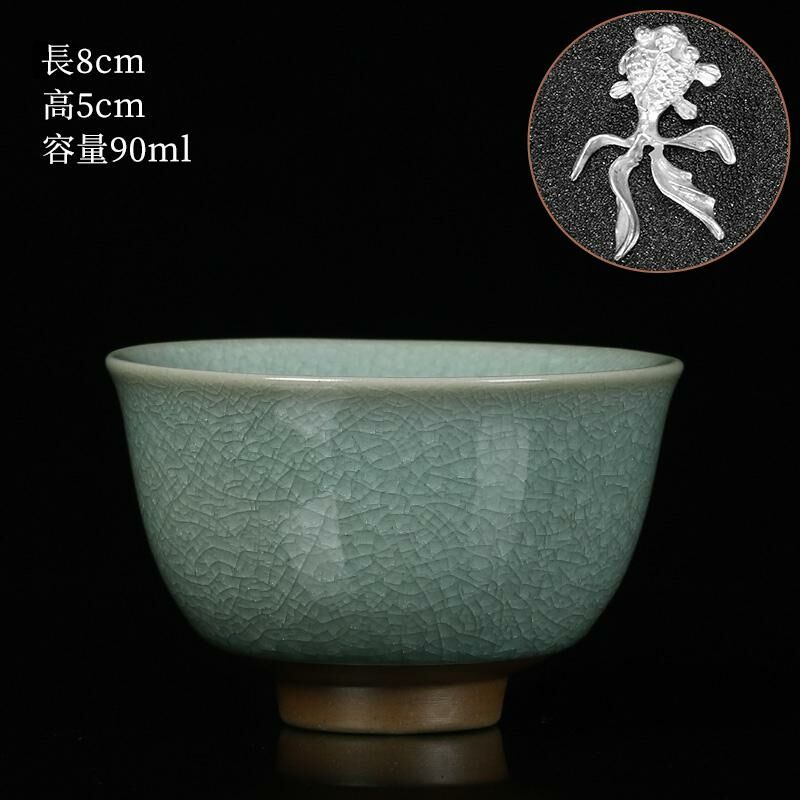 New high-end Ru kiln silver cup, built-in tea cup (11 Fuyuan cup set-goldfish)