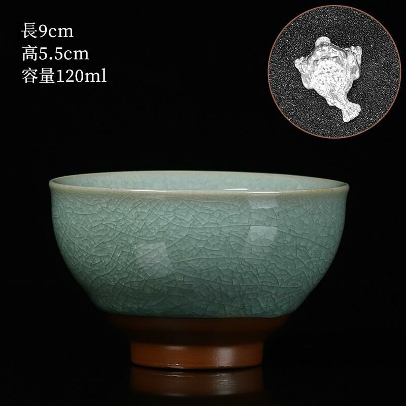 New high-end Ru kiln silver cup built with tea cup (10 Jufu cup inlaid-Jin Chan)