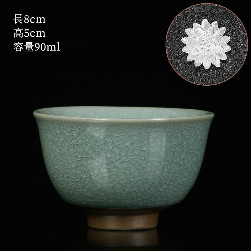 New high-end Ru kiln silver cup, built-in tea cup (12 Fuyuan cup inlay - lotus)