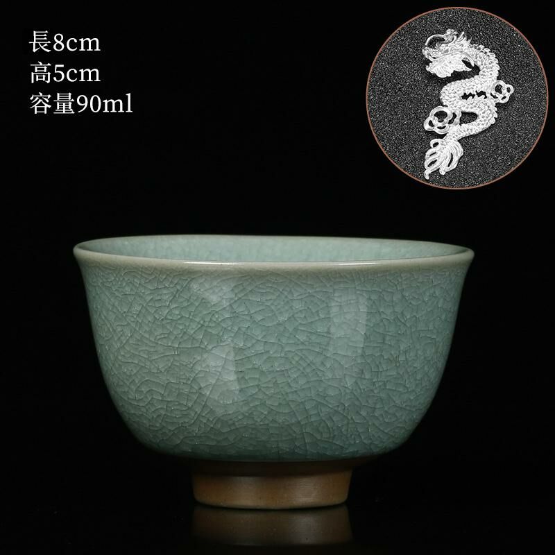 New high-end Ru kiln silver cup built with tea cup (13 Fuyuan cup inlaid-Xianglong)