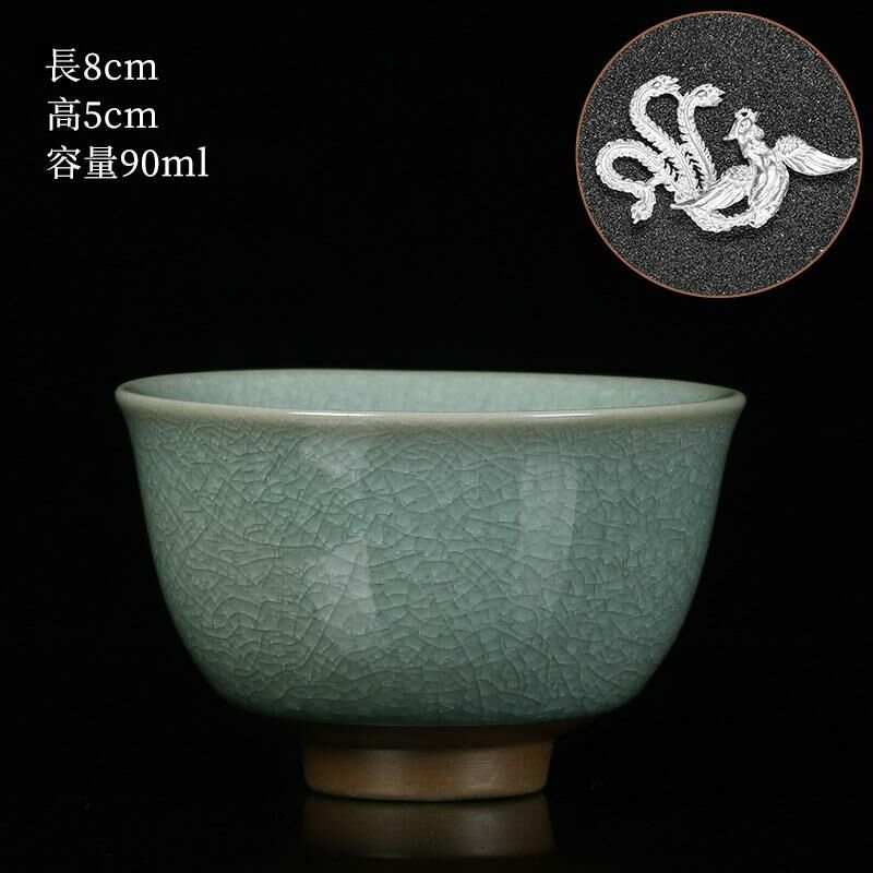 New high-end Ru kiln silver cup, built-in tea cup (14 Fuyuan cup inlay-Phoenix)
