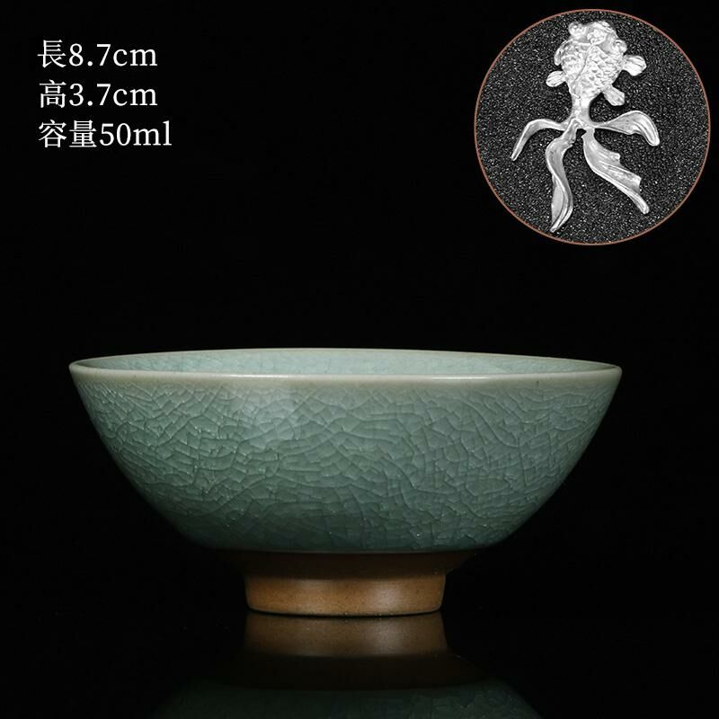 New high-end Ru kiln silver cup, built-in tea cup (16 doufu cups set with goldfish)