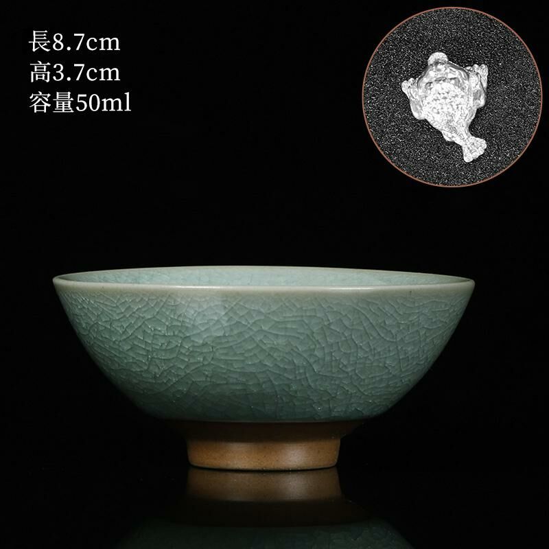 New high-end Ru kiln silver cup, built-in tea cup (20 Doufu cup inlaid-Jinchan)