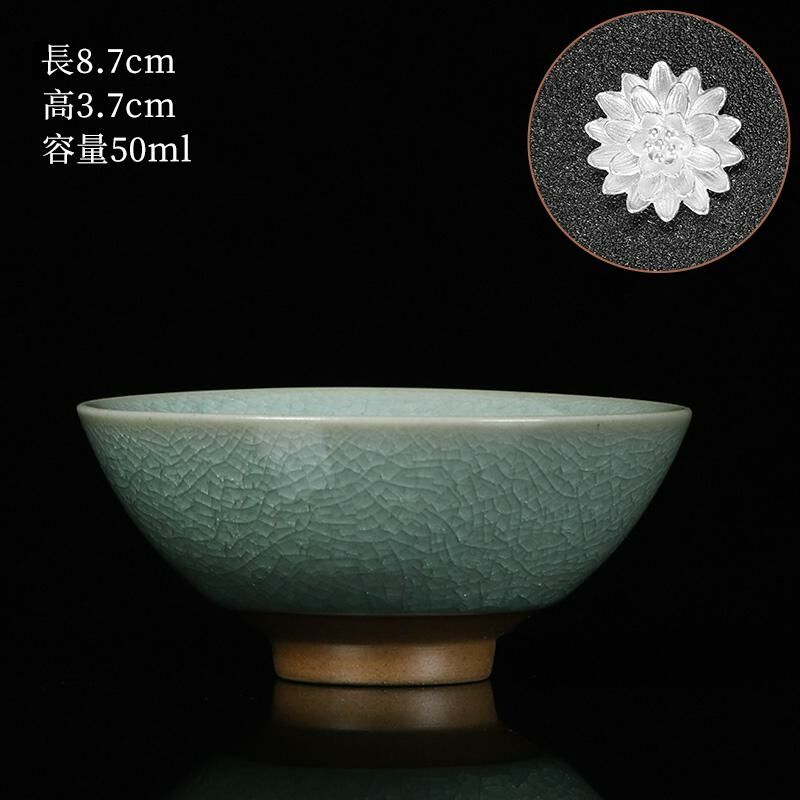 New high-end Ru kiln silver cup built with tea cups (17 Doufu cups set with lotus flowers)