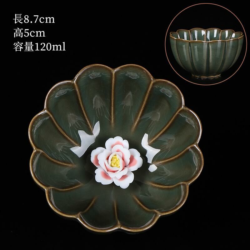 New high-end ceramic pinch flower tea cup Ru kiln tea cup (01 pinch flower slim cup - Yaolu)