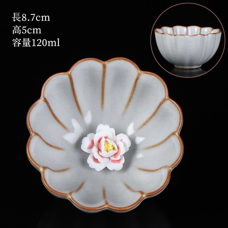 New high-end ceramic pinch flower tea cup Ru kiln tea cup (02 pinch flower slim cup-Yuebai)