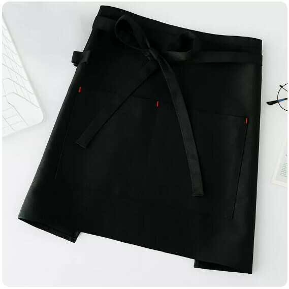 新款半身圍裙【半截撞色制服呢黑色】【規格：63*41CM 】