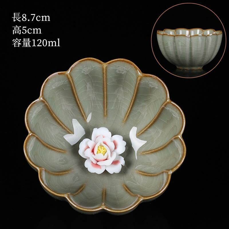 New high-end ceramic pinch flower tea cup Ru kiln tea cup (03 pinch flower slim cup - apricot yellow)