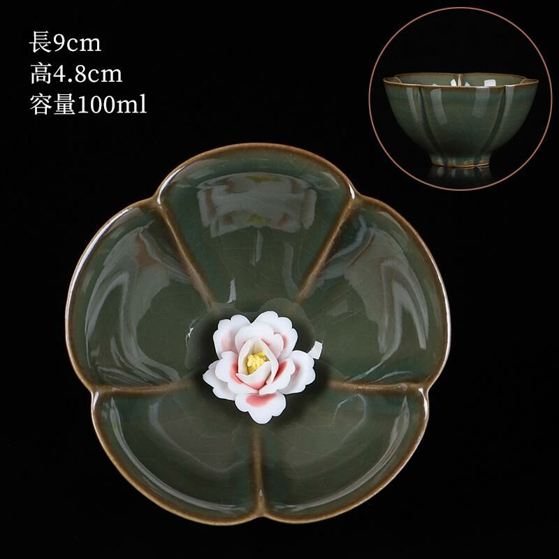 New high-end ceramic pinch flower tea cup Ru kiln tea cup tea cup (05 pinch flower Huiya cup-Yaolu)