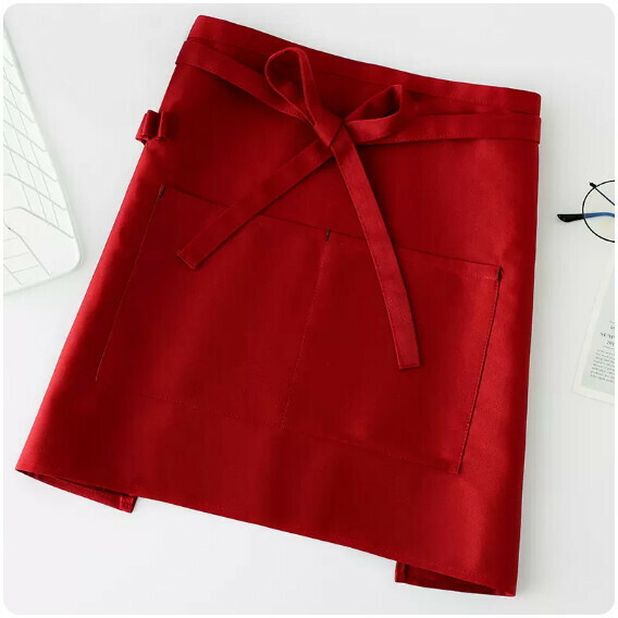 新款半身圍裙【半截撞色制服呢紅色】【規格：63*41CM 】