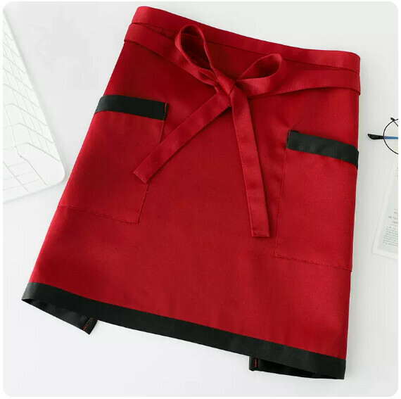 新款半身圍裙【半截筆掛制服呢純紅色】【規格：63*41CM 】