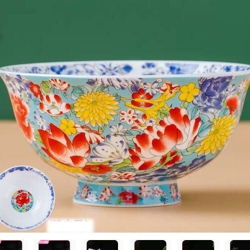 熱賣陶瓷高腳碗飯碗（萬花爭艷4.5英寸高腳碗（湖藍））