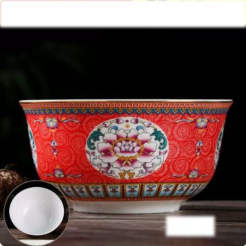 熱賣陶瓷高腳碗飯碗（紅琺瑯彩4.5英寸金鐘飯碗）