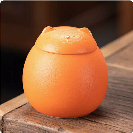 爆款招財貓陶瓷茶葉罐【桔黃-小號】