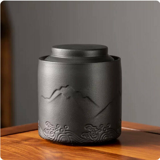 爆款粗陶家用茶葉罐(黑砂《弘山》)