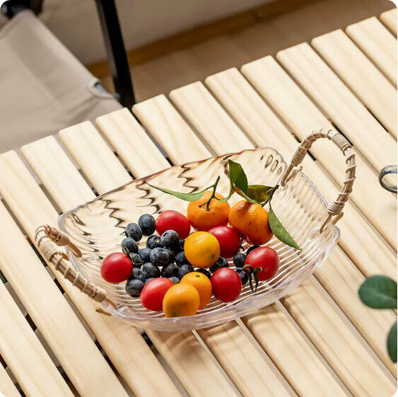 爆款家用客廳玻璃水果盤(透明《雙耳》冰川玻璃果盤)