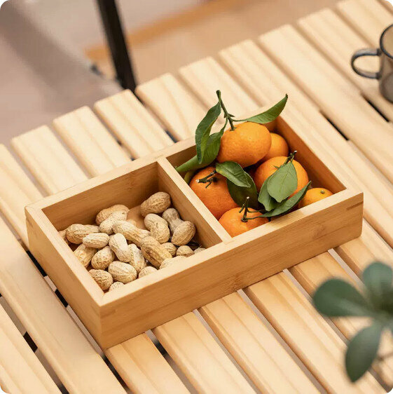 爆款客廳茶點茶几零食果盤【竹木《榫卯》2格】