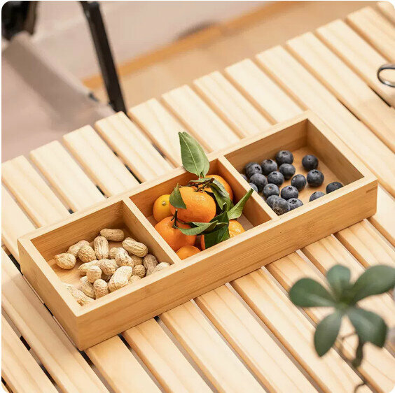 爆款客廳茶點茶几零食果盤【竹木《榫卯》3格】