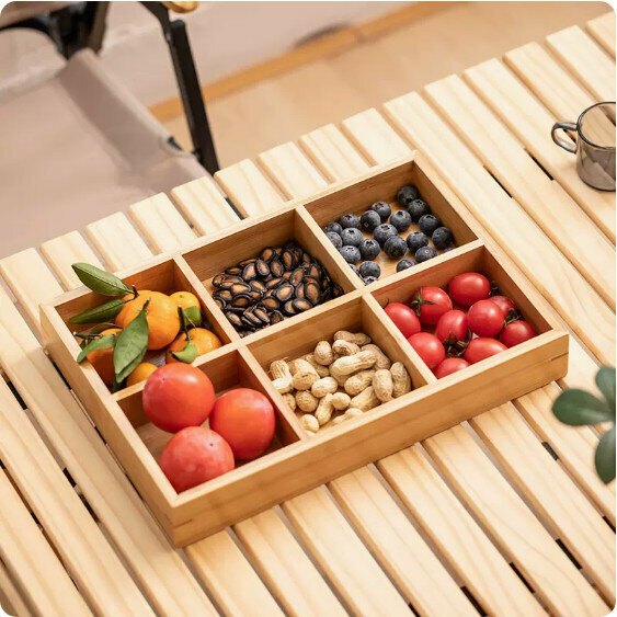 熱推客廳茶點茶几零食果盤【竹木《榫卯》6格】