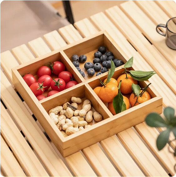 爆款客廳茶點茶几零食果盤【竹木《榫卯》4格】