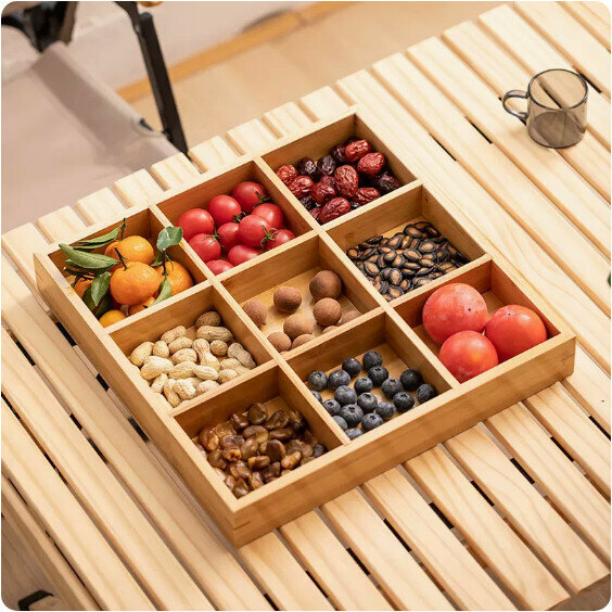 熱推客廳茶點茶几零食果盤【竹木《榫卯》9格】