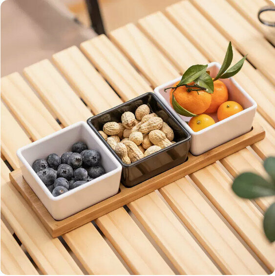 熱推客廳茶點茶几零食果盤【3格（2白1黑）】