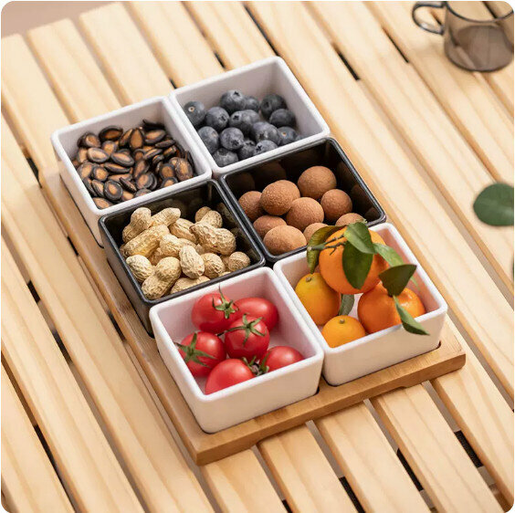 熱推客廳茶點茶几零食果盤【6格（4白2黑）】