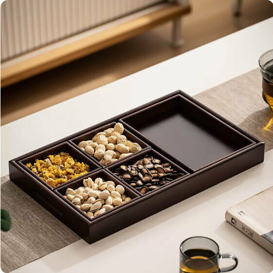 熱推中式木質茶點水果盤【胡桃色-小號】