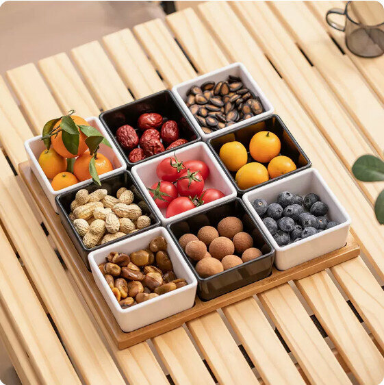 熱推客廳茶點茶几零食果盤【9格（5白4黑）】