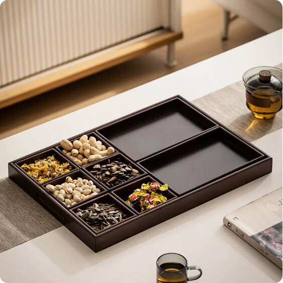 熱推中式木質茶點水果盤【胡桃色-大號】