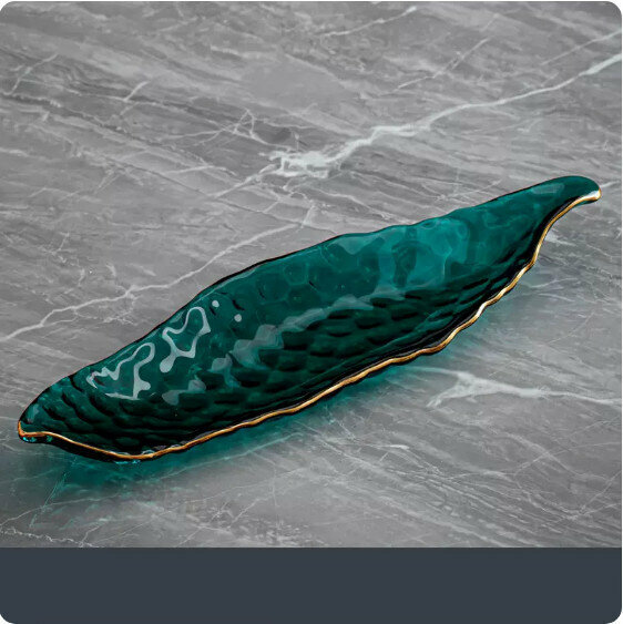 熱推家用客廳玻璃水果盤【綠色描金】