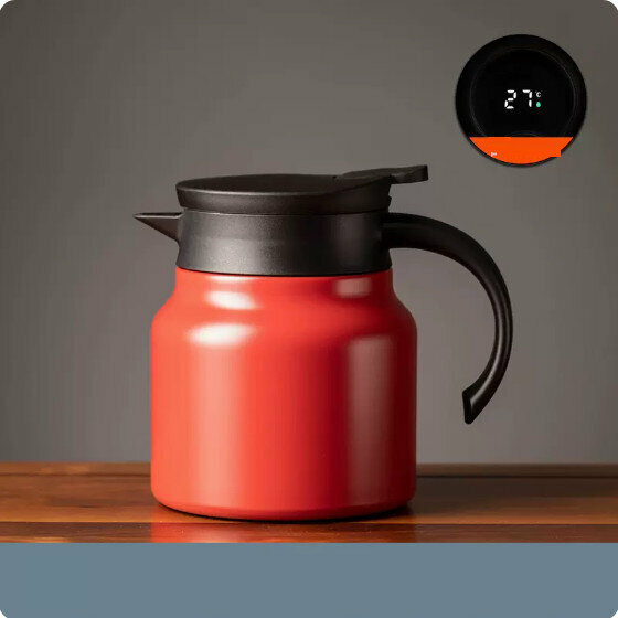熱推不銹鋼燜茶壺【紅色帶溫顯-800ML】