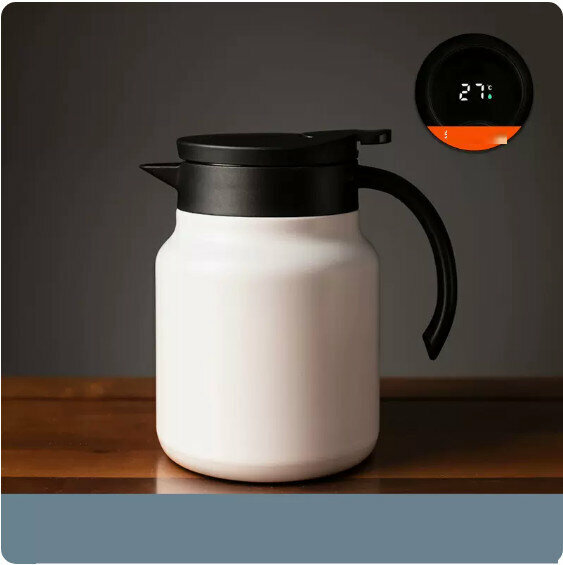熱推不銹鋼燜茶壺【白色帶溫顯-1000ML】