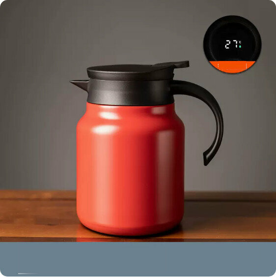 熱推不銹鋼燜茶壺【紅色帶溫顯-1000ML】