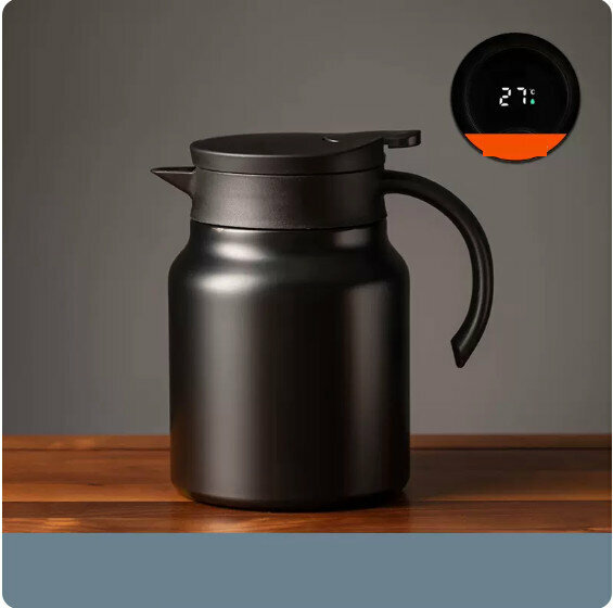 熱推不銹鋼燜茶壺【黑色帶溫顯-1000ML】