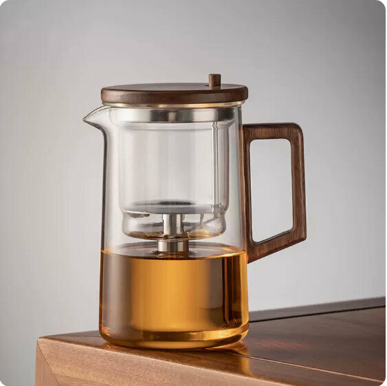Hotly recommended one-click filter teapot [Transparent "Kou Zi Handle"-750ml]