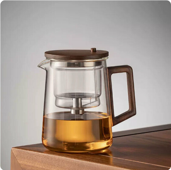 Hotly recommended one-click filter teapot [Transparent "Kou Zi Handle"-550ml]