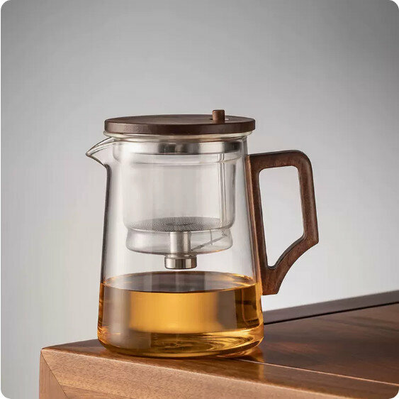 Hotly recommended one-click filter teapot [Transparent "Ladder Handle"-550ml]