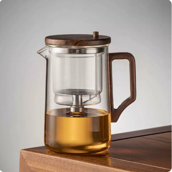 Hotly recommended one-click filter teapot [Transparent "Ladder Handle"-750ml]