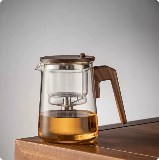Hotly recommended one-click filter teapot [Transparent "7-Character Handle"-550ml]