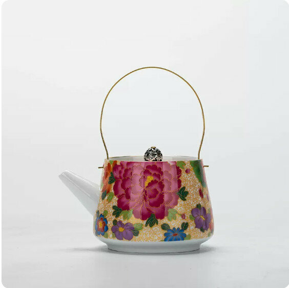 Hotly recommended home filtered teapot [Enamel "Hundred Flowers Blooming" Lift Teapot]