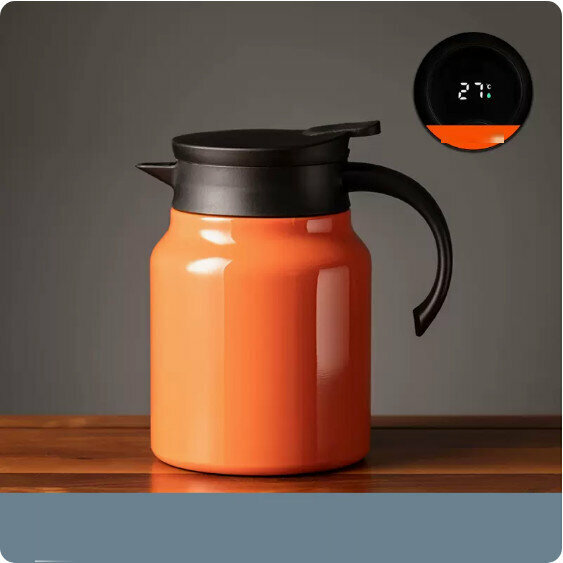 Hot Stainless Steel Stewed Tea Kettle [Orange with Temperature Display-1000ML]
